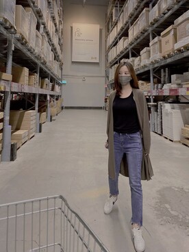 「STYLE」｜「アイテム（ノーカラージャケット）」を使った、Kelly Fok Kin Yuさん（レディース・153cm）の冬コーディネート