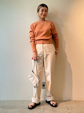 「BACCA（バッカ）のナチュラルデニム ハイウエストスラックスパンツ（デニムパンツ）」を使った、Hanada_TOMORROWLANDさん（レディース・166cm）の春コーディネート