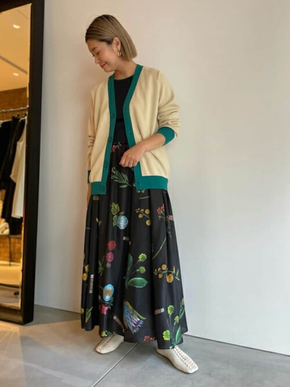 タグ付未使用✨CABaN 2023SSシルクロングスカート ボタニカル 2way  