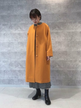 「アイテム（ノーカラーコート、オレンジ系）」を使った、N. STAFFさん（レディース・164cm）の秋コーディネート