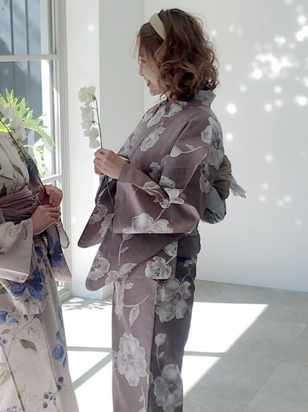 「シンプル、夏、デート、浴衣、大人コーデ、フェミニン、パステルカラー、大人女子、夏コーデ、大人かわいい」｜「Ditaの1人で着られる浴衣5点セット 和歌山染工日本染め（ゆかた・しわへこ帯・下駄・着付け本・腰ひも）【K】（浴衣、その他）」を使った、Ditaさん（レディース・160cm）の春コーディネートの1枚目の写真