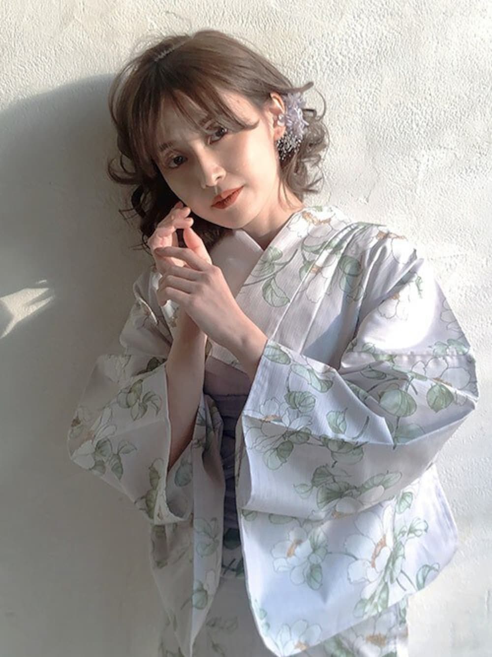 「シンプル、夏、デート、浴衣、大人コーデ、フェミニン、パステルカラー、大人女子、夏コーデ、大人かわいい」｜「Ditaの1人で着られる浴衣5点セット 和歌山染工日本染め（ゆかた・しわへこ帯・下駄・着付け本・腰ひも）【K】（浴衣、その他）」を使った、Ditaさん（レディース・160cm）の春コーディネートの1枚目の写真