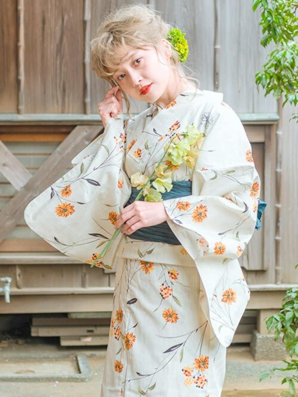 Dita 浴衣・しわへこ帯・下駄＆Sugar 帯飾りモカ 4点セット