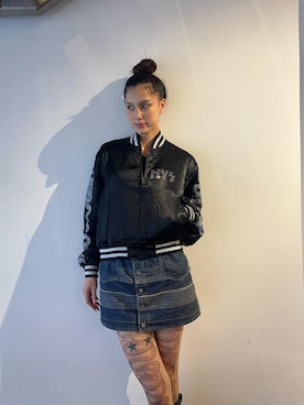 「アイテム（スタジャン）」を使った、chuneさん（レディース・173cm）の秋コーディネート