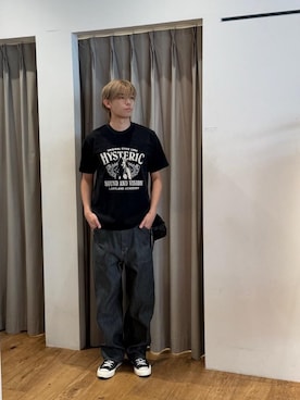 「HYSTERIC GLAMOUR（ヒステリックグラマー）の【26～28cm】サイドジップ ハイカットスニーカー（スニーカー）」を使った、よしきさん（メンズ・181cm）の夏コーディネート
