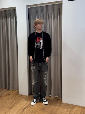 「HYSTERIC GLAMOUR（ヒステリックグラマー）の【26～28cm】サイドジップ ハイカットスニーカー（スニーカー）」を使った、よしきさん（メンズ・181cm）の夏コーディネート