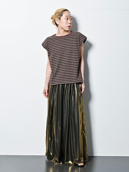 セール】KURO 別注 POWER SHOULDER SOLID N/S Tシャツ[BORDER