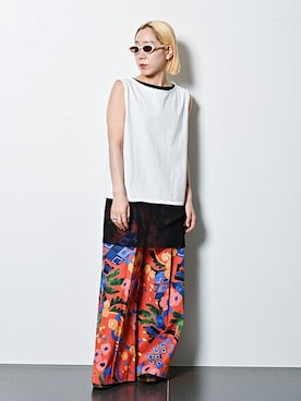 「アイテム（パンツ、レッド系）」を使った、KAJImiさん（レディース・160cm）の春コーディネート