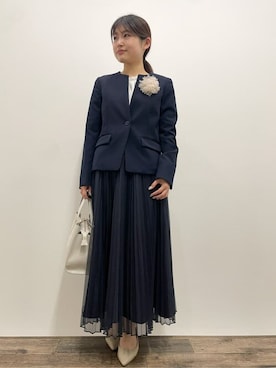 「シンプル・ベーシック」｜「アイテム（ノーカラージャケット）」を使った、OPAQUE.CLIPスタッフさん（レディース・154cm）の冬コーディネート
