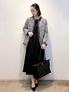 「シンプル・ベーシック」｜「アイテム（ノーカラージャケット）」を使った、OPAQUE.CLIPスタッフさん（レディース・161cm）の冬コーディネート
