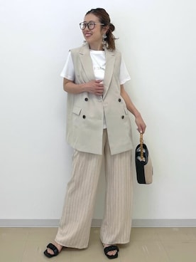 「オペークドットクリップ」｜「アイテム（サンダル）」を使った、OPAQUE.CLIPスタッフさん（レディース・158cm）の春コーディネート