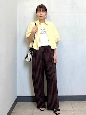 「オペークドットクリップ」｜「アイテム（サンダル）」を使った、OPAQUE.CLIPスタッフさん（レディース・164cm）の春コーディネート