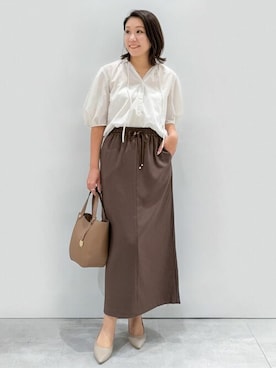 「OPAQUE.CLIP（オペークドットクリップ）のアイテム（トートバッグ）」を使った、OPAQUE.CLIPスタッフさん（レディース・159cm）の夏コーディネート