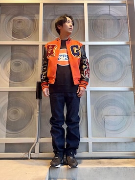 「HYSTERIC GLAMOUR（ヒステリックグラマー）のアイテム（スタジャン）」を使った、けんたさん（メンズ・174cm）の冬コーディネート