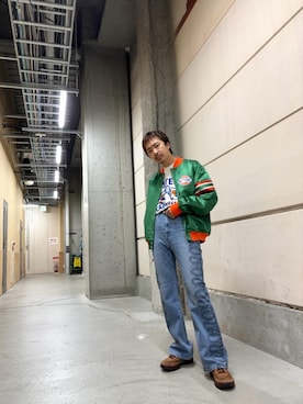 「HYSTERIC GLAMOUR（ヒステリックグラマー）のアイテム（スタジャン）」を使った、HOSHIさん（メンズ・169cm）の秋コーディネート