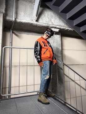 「HYSTERIC GLAMOUR（ヒステリックグラマー）のアイテム（スタジャン）」を使った、HOSHIさん（メンズ・169cm）の冬コーディネート