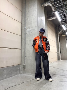 「HYSTERIC GLAMOUR（ヒステリックグラマー）のアイテム（スタジャン）」を使った、HOSHIさん（メンズ・169cm）の冬コーディネート