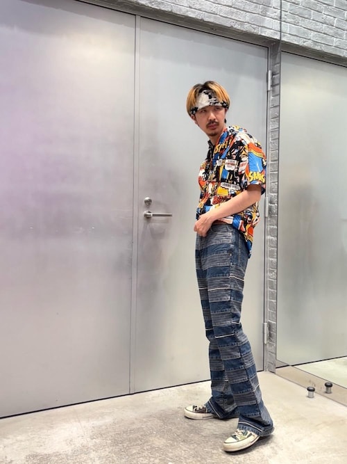 スクラッチフレアデニムパンツ