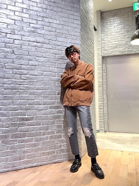 「アイテム（ジャケット/アウター、ブラウン系）」を使った、HOSHIさん（メンズ・169cm）の夏コーディネート