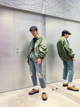 「アイテム（ミリタリージャケット）」を使った、HOSHIさん（メンズ・169cm）の秋コーディネート