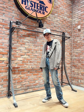 「HYSTERIC GLAMOUR（ヒステリックグラマー）の【26～28cm】サイドジップ ハイカットスニーカー（スニーカー）」を使った、HOSHIさん（メンズ・169cm）の秋コーディネート