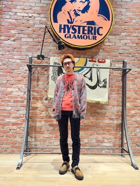 「アイテム（カーディガン/ボレロ、オレンジ系）」を使った、HOSHIさん（メンズ・169cm）の秋コーディネート