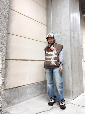 「HYSTERIC GLAMOUR（ヒステリックグラマー）のBAD GIRL REMIX ベスト（ベスト）」を使った、HOSHIさん（メンズ・169cm）の秋コーディネート