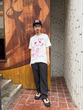 「HYSTERIC GLAMOUR（ヒステリックグラマー）のトラックパンツ（Pants、ブラック系）」を使った、HOSHIさん（メンズ・170cm）の夏コーディネート