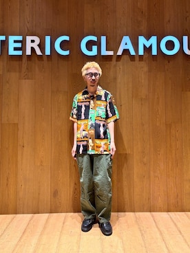 「HYSTERIC GLAMOUR（ヒステリックグラマー）の6ポケットカーゴパンツ（Cargo trousers、グリーン系）」を使った、HOSHIさん（メンズ・170cm）の夏コーディネート