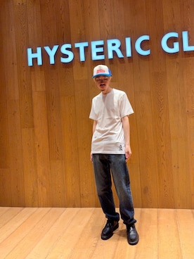 「HYSTERIC GLAMOUR（ヒステリックグラマー）のCIRCLE HEAD Tシャツ2PACS（T Shirts、ホワイト系）」を使った、HOSHIさん（メンズ・170cm）の夏コーディネート