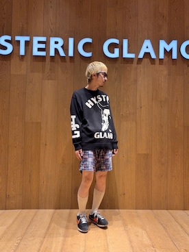 「HYSTERIC GLAMOUR（ヒステリックグラマー）のダブルガーゼチェックショーツ（その他パンツ、レッド系）」を使った、HOSHIさん（メンズ・170cm）の夏コーディネート