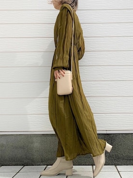 「オリーブ」｜「アイテム（ワンピース）」を使った、Q♥Officialさん（レディース・155cm）の冬コーディネート