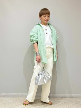 「アイテム（サンダル、グリーン系）」を使った、ohnoさん（レディース・152cm）の春コーディネート