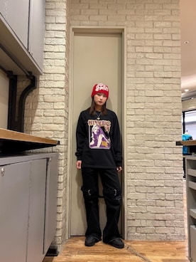 「アイテム（帽子、レッド系）」を使った、SUMIKAさん（レディース・160cm）の冬コーディネート