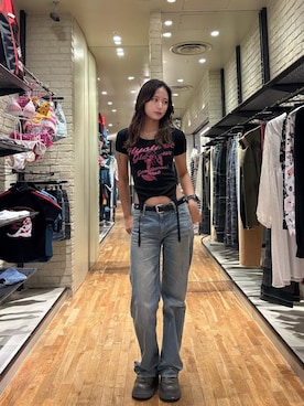 「HYSTERIC GLAMOUR（ヒステリックグラマー）のWOMAN ON SKULL PICK ネックレス（ネックレス、シルバー系）」を使った、SUMIKAさん（レディース・160cm）の春コーディネート