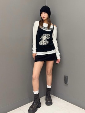 「HYSTERIC GLAMOUR（ヒステリックグラマー）のTYPEWRITER LOGO Tシャツ（Tシャツ/カットソー、ホワイト系）」を使った、SUMIKAさん（レディース・160cm）の夏コーディネート