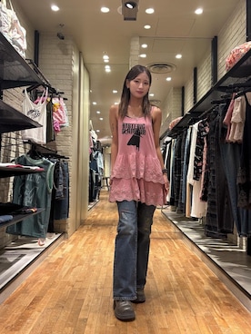 「HYSTERIC GLAMOUR（ヒステリックグラマー）のSICKLE GIRL ワンピース（ワンピース、ピンク系）」を使った、SUMIKAさん（レディース・160cm）の夏コーディネート