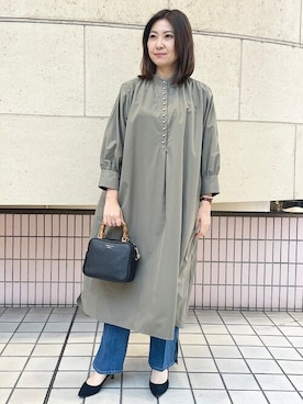 「CHRISTIAN VILLA（クリスチャンヴィラ）のCHRISTIAN VILLA:バンブーハンドルポシェット◆（ショルダーバッグ、ブラック系）」を使った、仙波さん（レディース・158cm）の春コーディネート