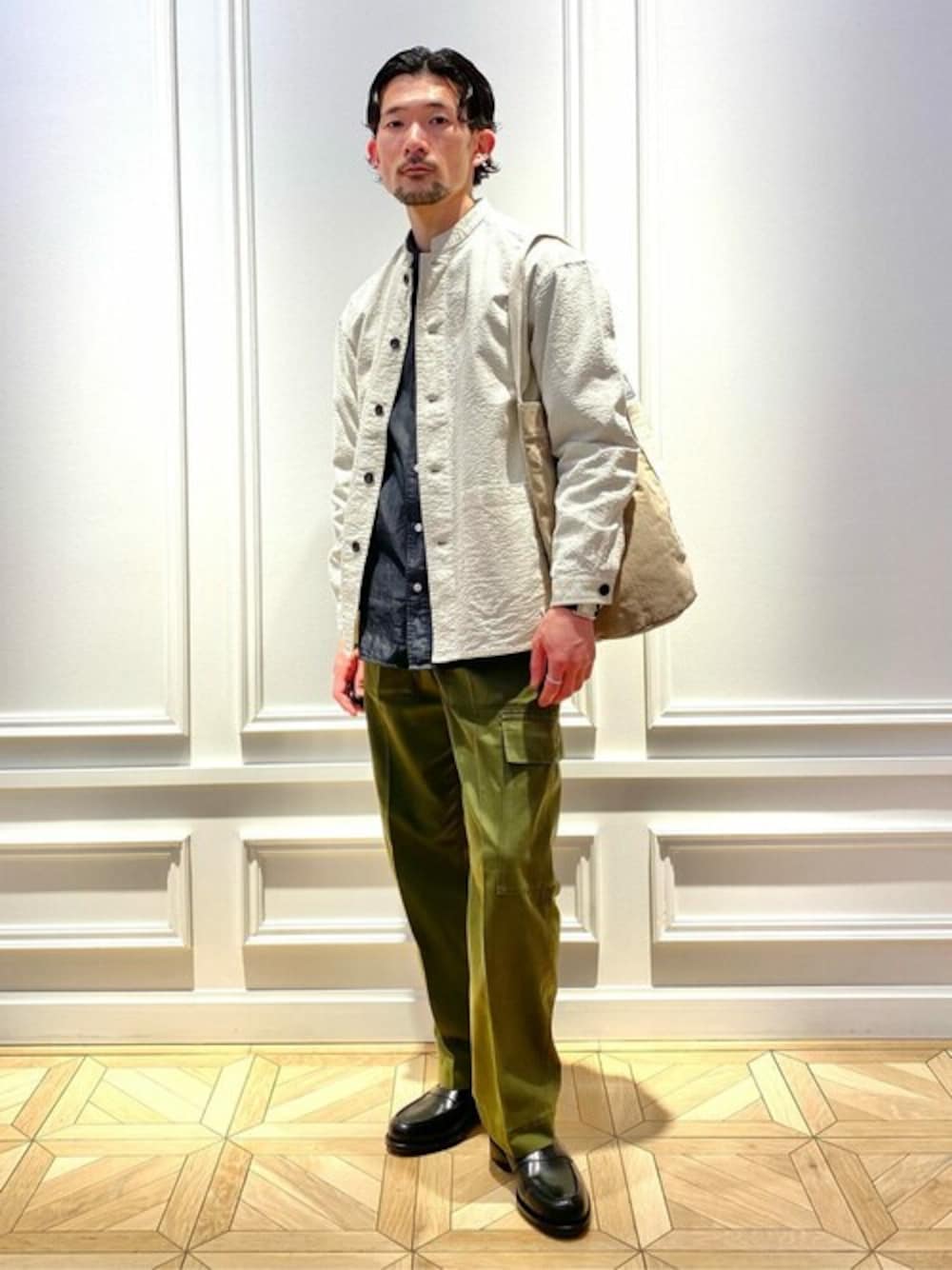 NOLLEYS MENS stylingさんの「【WORK ABOUT/ワークアバウト】 MAO JACKET マオカラー スタンドカラー（NOLLEY'S goodman）」を使ったコーディネート