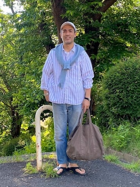 「NOLLEY'S goodman（ノーリーズグッドマン）の【WORK ABOUT/ワークアバウト】 ELEMENTARY SHIRT ビッグシルエットシャツ（シャツ/ブラウス）」を使った、NOLLEYS MENS stylingさん（メンズ・177cm）の夏コーディネート