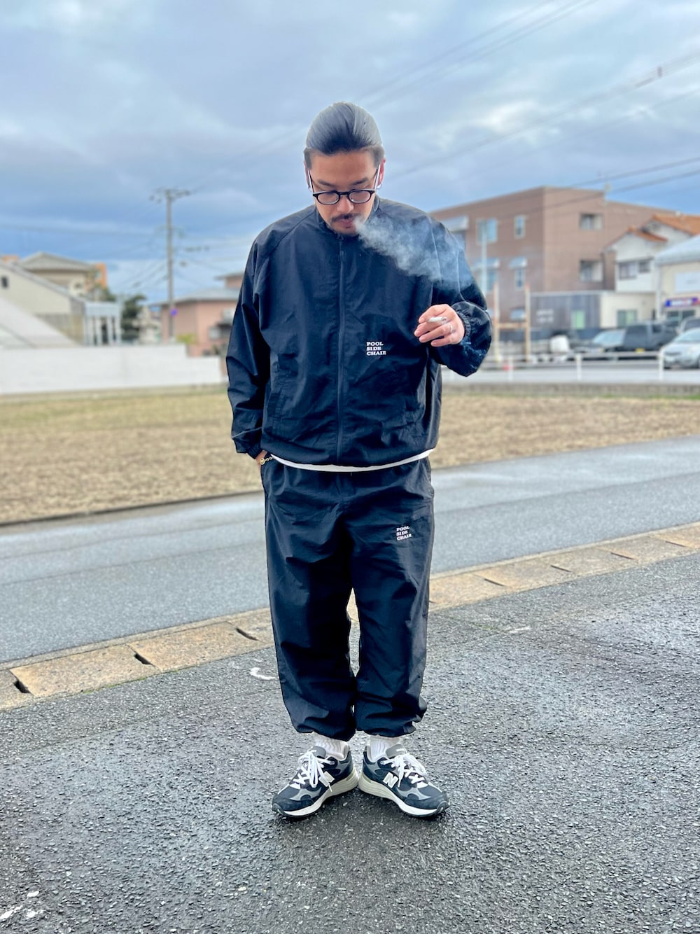 一二三屋 ブラックナイロンジャケット・パンツセット MU-TON着用 MUーTON着用モデル 一二三屋 ブラックナイロンジャケット・パンツ