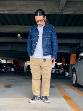 「アイテム（デニムジャケット）」を使った、にいるさん（メンズ・178cm・40代）の秋コーディネート