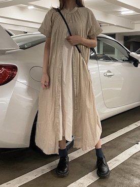 「GU（ジーユー）のアイテム（シャツワンピース）」を使った、ユキさん（レディース・153cm）の夏コーディネート