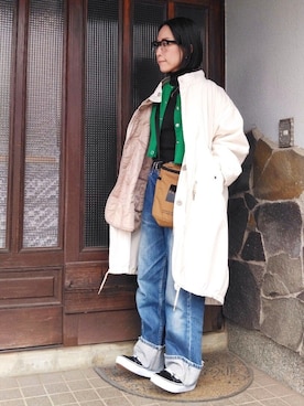 いしこ is wearing VANS "VANS ヴァンズ OLD SKOOL PLATFORM オールドスクール プラットフォーム VN0A3B3UY28 BLACK/WHITE"