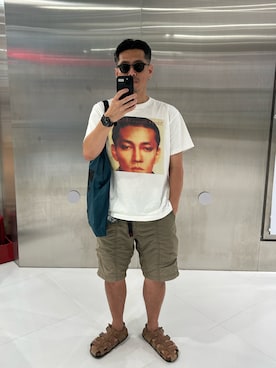 「坂本龍一のアイテム（Tシャツ/カットソー、ホワイト系）」を使った、tsungpinlinさん（メンズ・165cm）の夏コーディネート
