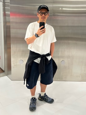 「CAHLUMN（カウラム）のCAHLUMN/カウラム Heavy Weight Jersey Gym Shorts/ヘビーウェイト ジャージー ジムショーツ（その他パンツ、ホワイト系）」を使った、tsungpinlinさん（メンズ・165cm）の春コーディネート