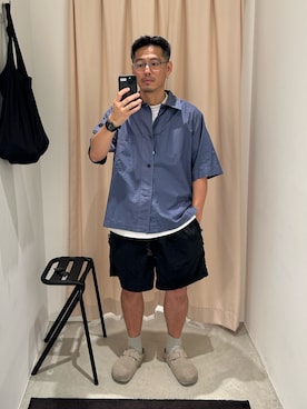 「MHL.（エムエイチエル）のアイテム（シャツ/ブラウス、ブルー系）」を使った、tsungpinlinさん（メンズ・165cm）の夏コーディネート