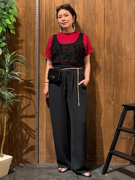 「BACK NUMBER（バックナンバー）のBACK NUMBER(バックナンバー)シアー刺繍ビスチェ（ベスト、ブラック系）」を使った、nonty＊さん（レディース・157cm）の夏コーディネート