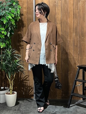 「EDWIN（エドウィン）のEDWIN(エドウィン)【レディース】「ハタラクロ」ブーツカット（その他パンツ、ブラック系）」を使った、nonty＊さん（レディース・157cm）の夏コーディネート