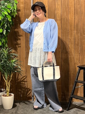 「CAMP7（キャンプセブン）のCAMP7(キャンプ7)ナイロンロゴ刺繍キャップ（キャップ、ブラック系）」を使った、nonty＊さん（レディース・157cm）の夏コーディネート